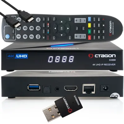 Produktbild von OCTAGON SX888 4K UHD IP H.265 HEVC IPTV Set-Top Box + 300 Mbits Wifi Stick