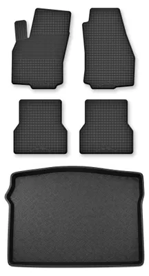 Image de Tapis en caoutchouc + bac de coffre pour Ford Focus MK2 2005-2011 (hayon, avec roue de secours) – 5 pièces, noirs, semi-universel, adapté