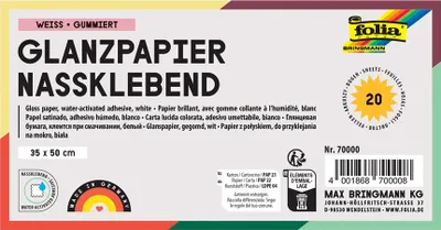 Produktbild von folia Buntpapier 70000 Glossy Papier weiß 35 x 50 cm gummiert 20 Blatt