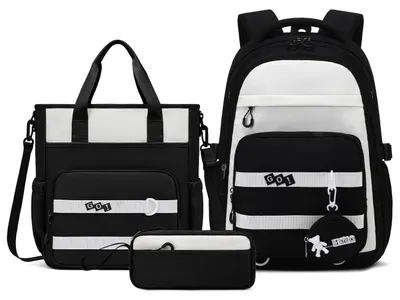 Immagine prodotto di Zaino per scuola, modello per ragazze adolescenti, set da 3 pezzi, leggero, bianco e nero