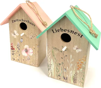 Produktbild von 2er Set Holz Vogelhaus Vogelhäuschen Vogel Nistkasten 22 x 12 x 15,5cm Vogelkasten Nisthilfe für Meisen Wildvogelhaus Vogelnest Vogelnistkasten Nisthöhle