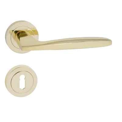 Produktbild von Domino Türgriff MIA-R M1 Drückergarnitur BB-Buntbart Set Rund BB Rosette Türklinke für Zimmertür, Kellertür & Innentür Aluminium Messing Gold