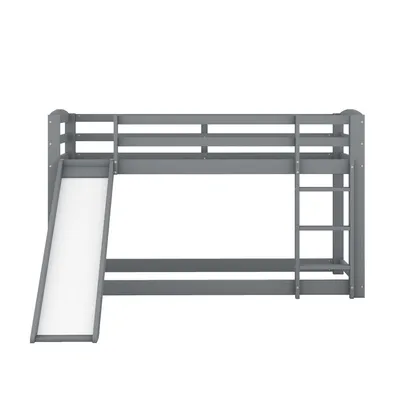 Produktbild von Flieks Etagenbett 90x200cm, Hochbett mit Leiter, Kinderbett mit Rutsche und Rausfallschutz, Massivholzbett Stockbett mit Lattenrost, Spielbett für Kinder, Grau