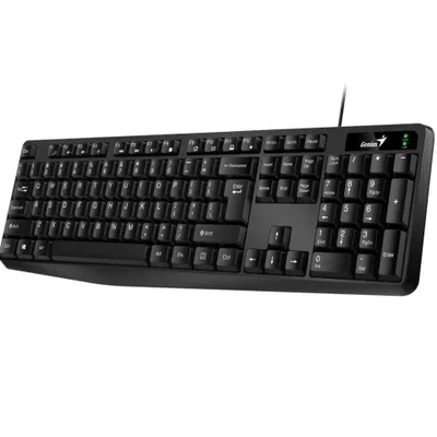Produktbild von Genius KB-117, US-Tastatur, klassisch, wasserfest, verkabelt (USB), schwarz, nein