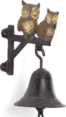 Produktbild von Moritz Türglocke Glocke Eule Uhu Vögel Fantasie auf Balken Wandglocke Gartendeko Gusseisen Rustikal Antik Design Stil Retro Klingel