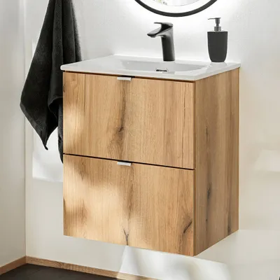 Zdjęcie produktu dla Umywalka z szafką podumywalkową i umywalką 'Skelbolu' 50 x 57 x 39 cm w kolorze dębu