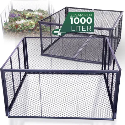 Produktbild von Novatool Garten-Komposter Metall 100x100x100 cm + Deckel und Boden, mit erweiterbarem Stecksytem, pulverbeschichteter Metallkomposter mit 1000 Liter Volumen, Draht Kompost Kompostkiste Rasenkomposter