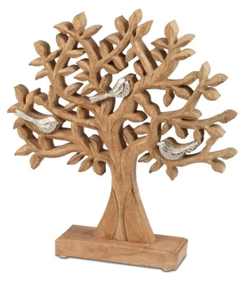 Produktbild von Dekoobjekt Lebensbaum mit Vögelchen H. 28cm aus Alu + Mango Holz Formano