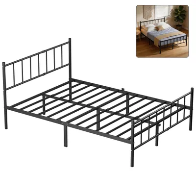 Produktbild von JOIEYOU Metallbett 140x200 cm Schwarz – stabiles Doppelbett mit Stauraum 32 cm, Metallrahmen, leise & robust