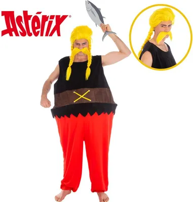 Verleihnix Kostüm Deluxe mit Perücke & Bart Asterix & Obelix für Herren Gr. M-XL gallischer Fischhändler Fasching Karneval Mottoparty Paar- und Gruppenkostüm Comic-Held