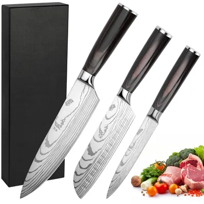 Produktbild von 3-teilige Küchenmesser Set mit Ergonomischem Griff