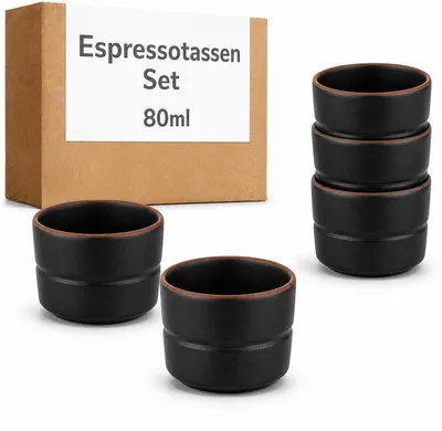 Produktbild von Cosumy Espressotassen Set 4er Schwarz - Espresso Tassen Set ohne Henkel
