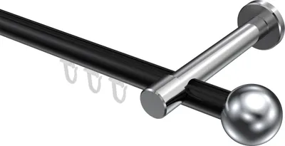 Produktbild von Interdeco Innenlaufstange / Gardinenstange mit Innenlauf Schwarz / Chrom, Typ Prestige Luino (Kugel), 20 mm Ø 1-läufig, 120 cm