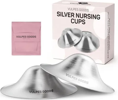 Produktbild von Vulpes Goods Silberne Brustwarzenabdeckungen, Stillbecher, 999 reines Silber hypoallergen und wiederverwendbar Brustwarzenschilde zum Stillen, Größe M