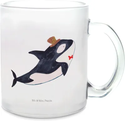 Produktbild von Mr. & Mrs. Panda Teetasse Orca Zylinder - Transparent - Geschenk, Pott, Glitzer, glastasse, aus Glas, Meer, Glasbecher, Feier, Trinkglas, Fest, Narwal, Geburtstag