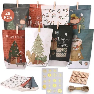 Produktbild von DIY Adventskalender zum Befüllen mit 28 Kraftpapiertüten Schneemann