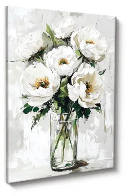 Immagine prodotto di STYLER, quadro su tela, 60x80 cm, "Peonie pure", fiori bianchi in vaso di vetro, decorazione da parete, ideale per soggiorno, camera da letto o ufficio