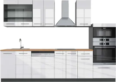 Immagine prodotto di Cucina componibile Vicco Fame-Line Bianco lucido/antracite 300 cm con armadio alto, PL Rovere, Model 42750