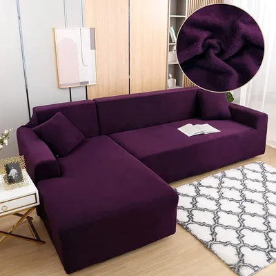 Produktbild von L-förmige Sofa-Schonbezüge, Stretch dicker Plüsch-Ecksofabezug mit 2 Kissenbezügen für 3-Sitzer + 3-Sitzer-L-Typ-Sofa-Couch Sofabezug,Violett