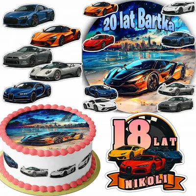 Zdjęcie produktu dla Zestaw Opłatek Na Tort 20Cm + 16 Postaci - Super Auta + Imię 15Cm 18Cm