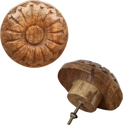 Produktbild von Marrakesch Boho Deko Möbelgriff Admir aus Holz 9 cm | Knauf für Schubladen & Schränke handgeschnitzt als Vintage Landhaus Deko | einzigartiger Holzknopf für kreative Möbelgestaltung & Upcycling