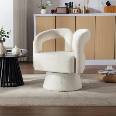 Produktbild von STILVORA 360-Grad-Drehsessel,Breiter Rundsessel mit umwickelter Kante,Flauschiger Stoffsessel für Wohnzimmer,Schlafzimmer,Büro oder Wartezimmer,Beige