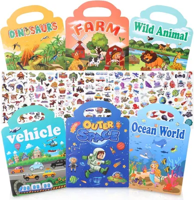 Produktbild von Stickerbücher Set, 6-teilig, wiederverwendbar, mit 3D Puffy Stickern, für Kinder 2-4 Jahre