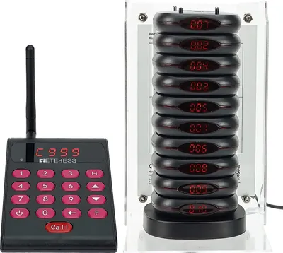 Produktbild von Retekess TD161 Drahtloses Anrufsystem, 500M Pager System mit Tastatursender, Eingebautem 1000 mAh Akku, Verlaufsabfrage, 10 Pagers für Restaurants, Hotels, Cafés