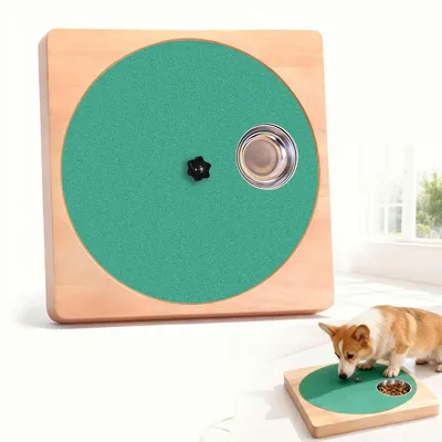 Produktbild von Rotierendes Hundekratzbrett aus Holz mit Edelstahlnapf, Krallenpflege und Futterspiel in einem, Beschäftigungsspielzeug für Hunde