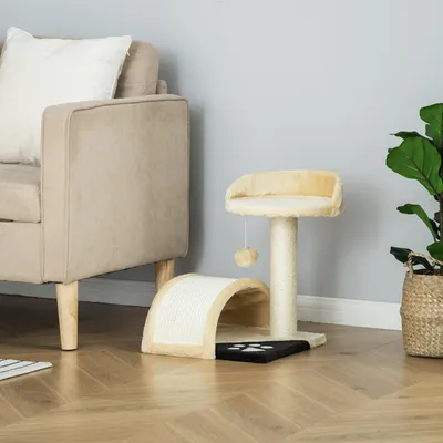 Produktbild von Kratzbaum 46 cm klein, Katzenturm mit Höhle, Sisal-Kratzsäule, Kletterbaum Beige | 35,5 x 37 x 46 cm | 2,54 kg | für Katzen bis 4 kg
