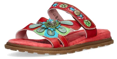 Produktbild von Laura Vita Damen Pantolette Boho florales Muster im Patchwork Design Brownieo 04, Größe:39 EU, Farbe:Rot
