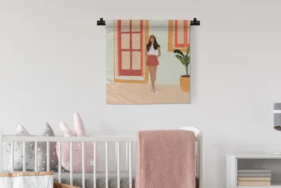 Produktbild von MuchoWow® Wandteppich Wandbehang Frau - Kleidung - Zuhause 60x60 cm Tapisserie Dekoration Wandtuch - Dekorationen - Wand Decke
