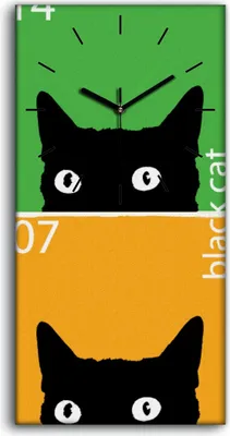 Produktbild von Leinwand Uhr Küche Wohnzimmer Bild 30x60 Moderne schwarze Katze Pop Kunst - schwarze Hände