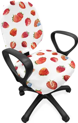 Produktbild von ABAKUHAUS Aquarell Bürostuhl Schonbezug, Strawberry Blueberry, dekorative Schutzhülle aus Stretchgewebe, Schiefer-Blau Vermilion