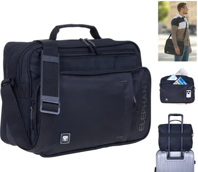 Produktbild von Flugumhänger Arbeitstasche Bürotasche Handgepäck Flugbegleiter Umhängetasche Arbeit Reisetasche Tasche Querformat Bag Dark 3625 Schwarz GRAU + Etui
