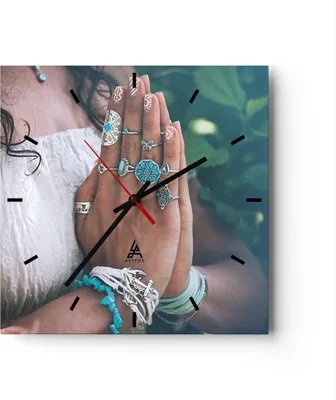 Produktbild von Wanduhr - Quadrat - Glasuhr - Hände Schmuck Boho - 30x30cm - Schleichendes Uhrwerk - Lautlos - zum Aufhängen bereit - Dekoration Modern - Wanddekoration aus Glas - C3AC30x30-4412