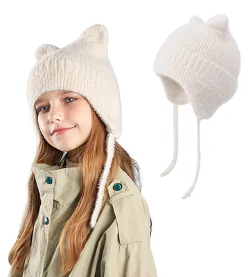 Immagine prodotto di Berretto da bambino in maglia con orecchie a forma di gatto e paraorecchie