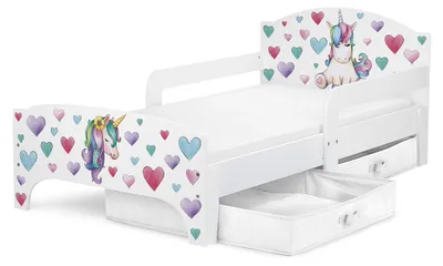 Produktbild von Bayagu Kinderbett 140x70cm Weiß mit Matratze Schublade und Rausfallschutz Einhorn