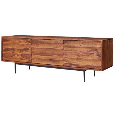 Produktbild von HiFi Lowboard WL5.636 Sheesham Massivholz Landhaus TV Kommode 147x50x38cm, Fernsehschrank Unterschrank mit 3 Türen, Fernsehtisch Ablagefach, Fernsehkommode TV Möbel