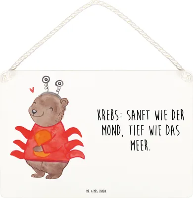 Produktbild von Mr. & Mrs. Panda Schild Krebs Astrologie DIN A5 - Weiß - Geschenk, Sternzeichen, holzbild, Wandbild Holz, Tierkreiszeichen, Türschild, Geburtstagsgeschenk, wandtafel