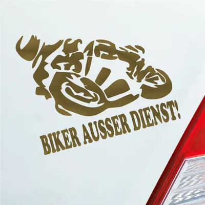 Produktbild von Auto Aufkleber Motorrad Biker ausser Dienst! Moped Bike Mopped 12x10 cm Gold Sticker Heckscheibenaufkleber