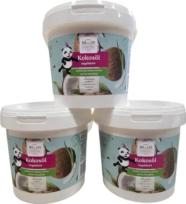 Produktbild von Kokosöl 3x1000 ml im Eimer – geruchsneutral, vegan, ideal zum Kochen & Pflegen