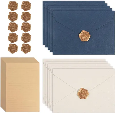 Produktbild von Briefpapier Set 35 Stücke, für Liebesbriefe, blau und weiß, A5 Papier, mit Kuverts und Wachssiegeln