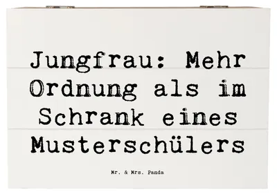 Produktbild von Mr. & Mrs. Panda Truhe Spruch Jungfrau Ordnung 22 x 15 cm - Weiß - Geschenk, Schatzkiste, Geschenke Astrologie, geschenkkiste, Detailorientierung, Perfektionismus, Kiste