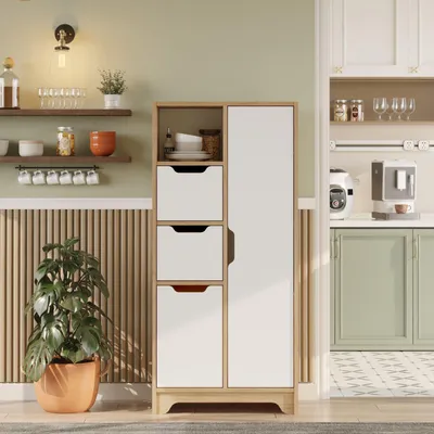 Immagine prodotto di Skye Decor, armadio multifunzionale di alta qualità, in legno di quercia e bianco, dimensioni 71x140x34 cm, realizzato al 100% in melaminico