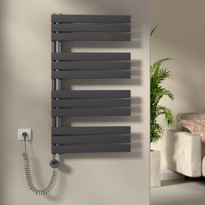 Image de S'AFIELINA 1041x600 mm Radiateur électrique pour salle de bain Sèche-serviettes avec minuterie Thermostat électrique, chauffe-serviettes avec thermoplongeur, Anthracite 600Watts