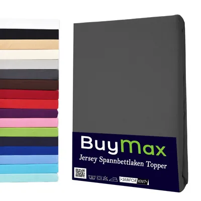 Produktbild von Jersey Topper Spannbettlaken Spannbetttuch 100% Baumwolle Bettlaken, 200x200 cm, Anthrazit