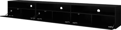 Image de Meuble TV RAMOS noir brillant 270 cm – 3 portes abattantes et 3 niches – Design moderne