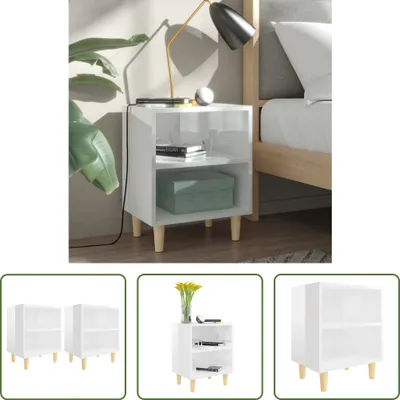 Produktbild von The Living Store Nachttische Massivholz-Beinen 2 Stk. Hochglanz-Weiß 40x30x50cm