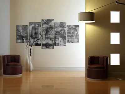 Produktbild von Akustikbild London 200x100 cm Bilder Akustikschaum Hochleistungsschallabsorber Schallschutz Leinwand 5 tlg Wandbild Raumakustik Schalldämmung 030117-4